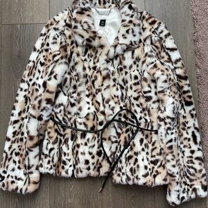 White House Black Market Animal Print Teddy Jacket